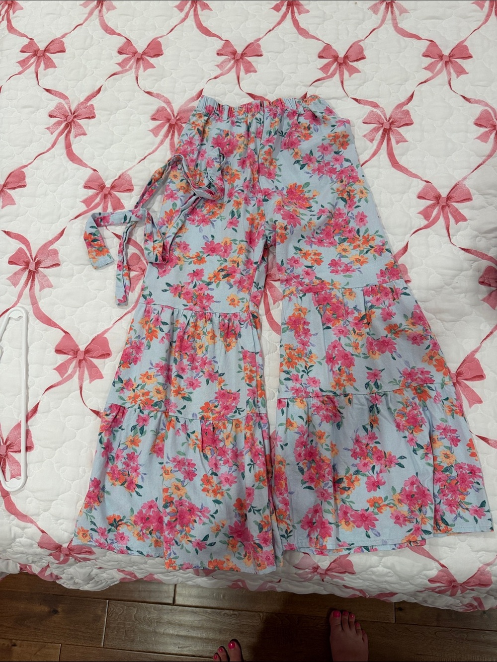Rare Editions Light Blue Wide-Leg Floral Tiered Pants